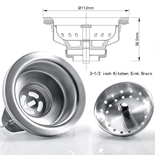 KONE 3-1/2 Inch Kitchen Sink Drain Assembly Strainer Basket/Stopper, 304 Premium Stainless Steel Kitchen Sink Drain Kit With Triangular base