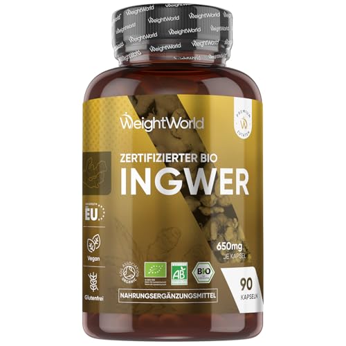 Bio Ingwer Kapseln - 650 mg Ingwerpulver pro Portion - 90 Ginger Kapseln für 3 Monate Vorrat -...