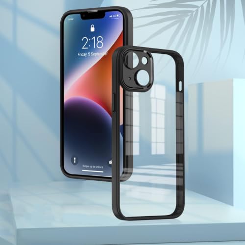 Image of VONZEE Clear Transparent Back Cover Case for iPhone 15 with Camera Protection Anti Yellow Slim Fit Anti-Fingerprint & Lightweight Protective Cover-Black