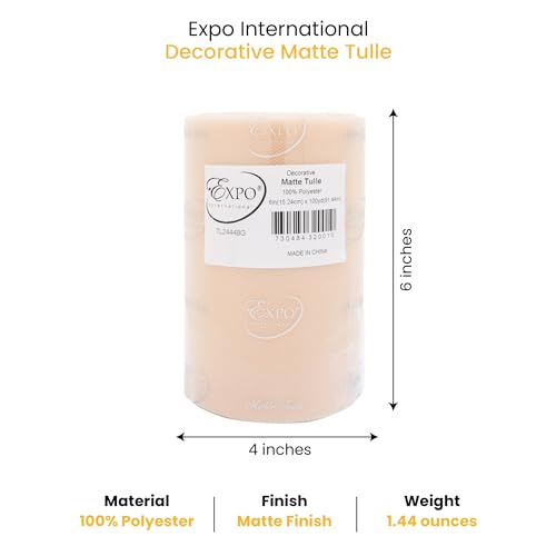 Image of Expo International Decorative Matte Tulle, Roll /Spool of 6 inch X 100 Yards, Lightweight Polyester Tulle Fabric for Tutus, Costumes, and Party Decorations, Washable, Easy-to-Use, Beige