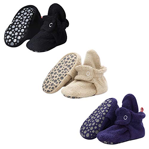 Image of Zutano Cozie Fleece Baby Booties, Unisex, For Newborns and Infants, Fleece, 3-Pack