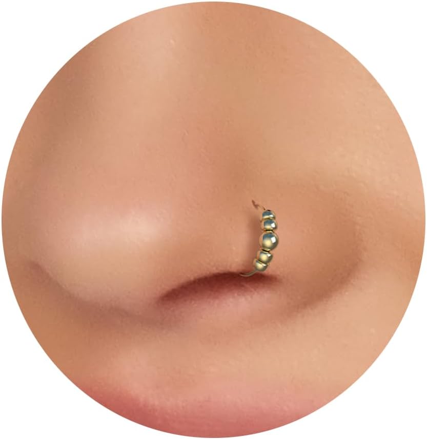 925 Sterling Silver & 14K Gold Filled Nose Ring Hoop Handmade Piercing Jewelry For Women - 24 Gauge 2mm,7mm Tiny Nose Ring with Opal - Gift Ready