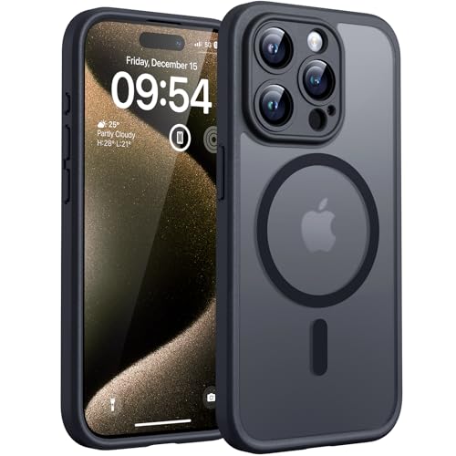 TOCOL Magnetic for iPhone 15 Pro Max Case 6.7-Inch Fit for MagSafe Upgraded [Full Camera Protection] [14FT Military Grade Drop Tested] Shockproof Slim Translucent Matte Back Cover (Black)