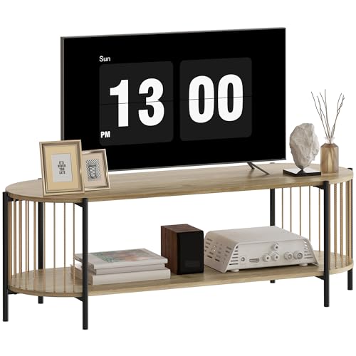 HOMCOM Mueble de TV Bohemio Mesa de TV hasta 55 Pulgadas con Diseño en Cuerda de Papel y 2 Estantes Abiertos para Salón Dormitorio 124x43,5x41 cm Natural