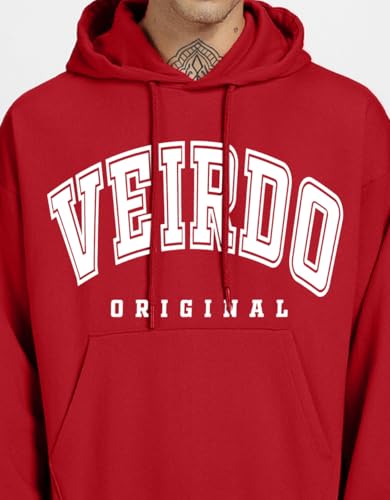 Image of Veirdo Fleece Oversized Baggy Fit Hooded Sweatshirt Drop Shoulder Typographic Logo Printed Full Sleeve Hoodie for Men (Avaiable in Colors: Copper Tan, Rust & Red)