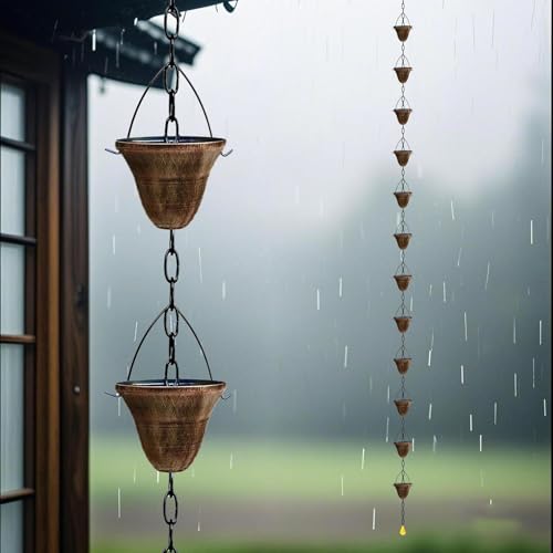 Cadena de lluvia para evitar salpicaduras en el patio con doce copas decorativas 3