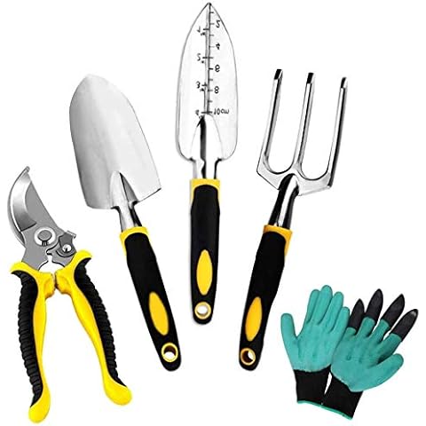 5 Pack Garden Tool Set, Aluminum Heavy Duty Garden Hand Tools Kit for Weeding, Loosening Soil Cover