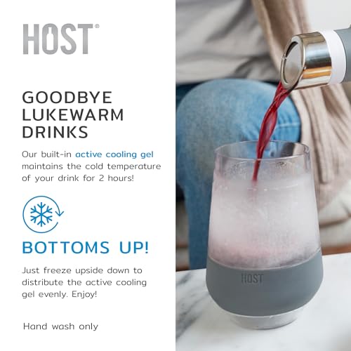 Image of Host Freeze XL Wine Cooling Cups for Gifts for Mom, Birthday Gifts for Women, Double Wall Insulated Plastic Wine Glasses for Red and White Wines, Freezable Plastic Tumblers, 12 oz, Set of 2, Gray