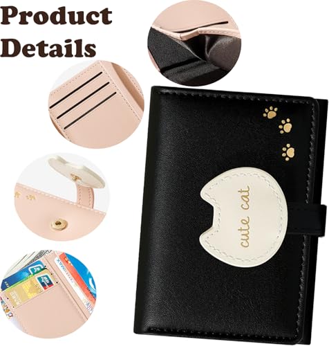 Kawaii Cat Pattern Wallet for Women and Ladies Small Cute Black Thin Mini Wallet with ID Window Compact Wallet for Women Ladies2