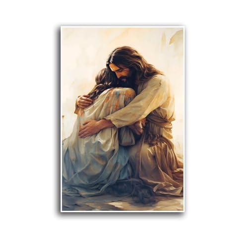 Christian Wall Art Jesus Christ Embracing Woman Comfort Compassion Canvas