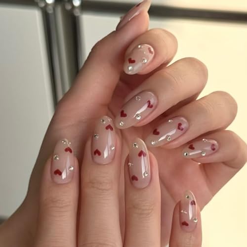 Valentine's Day Press on Nails Medium Almond Fake Nails Neutral