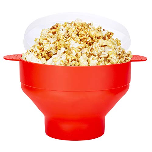 Original Silicone Microwave Popcorn Popper, Entemah BPA Free Kitchen Popcorn Maker Collapsible Bowl, Microwaveable Popcorn Popper with Lid and Handles
