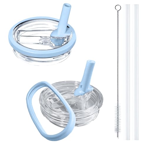 Image of 2 Pack 40 oz Tumbler Lid Replacement, with Leak Proof and Flip Straw Lid, Stanley Cup Accessories, for Stanley Quencher H2.0 40 oz Tumbler (Only), BPA Free (Light Blue)