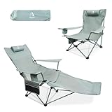 ARURU Campingstuhl Faltbar 136KG mit Fußablage 3-Fach Verstellbarer Strandstuhl für Erwachsene mit Kissen Getränkehalter Liegestuhl Angelstuhl Campingstühle (Cyan)