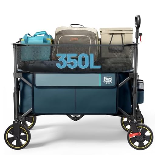 TIMBER RIDGE 8 Cu.Ft. Extra Large Collapsible Folding Wagon Carts, Heavy Duty Outdoor Camping Utility Wagons with Extended Height, Adjustable Handle, Cup Holders(Navy)