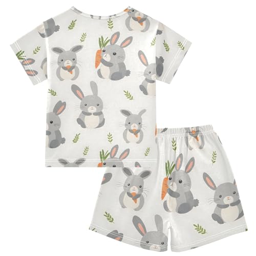 ALAZA Rabbit Holding Carrot Gray Pajamas Short Sleeve 2 Piece Sleepwear Top and Bottom Pajama Set Unisex2