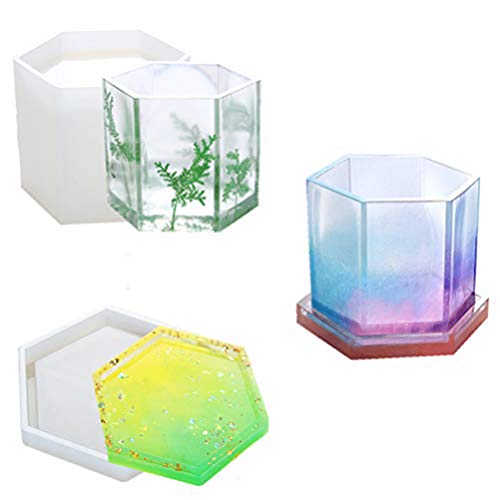 Big Hexagonal Prism Epoxy Resin Silicone Molds - DIY Pen Holder Mold & Silicone Coaster Molds Set, Clear Flower Pot Molds for Casting Succulent Plants Pot and Other Art Craft, Sold by MeiMeiDa
