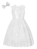 EXARUS Girls Sequin Dress Sleeveless Sparkly Special Occasion Kids Party Sequence Sparkle Dress Birthday Silver 10Y