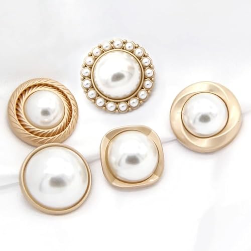 Vingol 3O-TLGI-Y4QP 5 Pcs Pearl Gold Metal Women Coat Buttons thumb #4