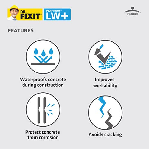 Image of DR. FIXIT PIDIPROOF LW+, 5 litre, Cement Tonic, Integral Liquid Waterproofing Compound for Concrete and Plaster, Reduces Shrinkage Crack Development(200ml for 1 Cement Bag)