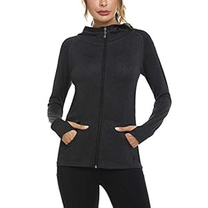 Sykooria Woman Plain Zip Up Hoodie Top Ladies Long Sleeve Sport Workout Hooded Jacket Sweatshirt Coat Hoody Jacket with Pockets and Thumb Holes