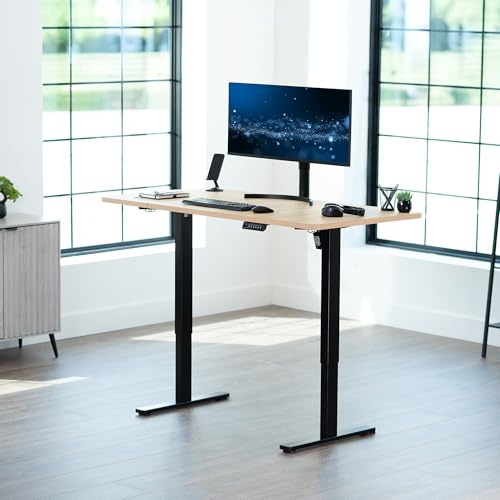 Image of VIVO Light Wood 60 x 30 in Standing Desk, DESK-KIT-1B6C-30 | Electric, Holds 220 lbs, Sit Stand, Height Adjustable, Extra Deep Table Top, Memory Presets, 1B Series, Black Frame