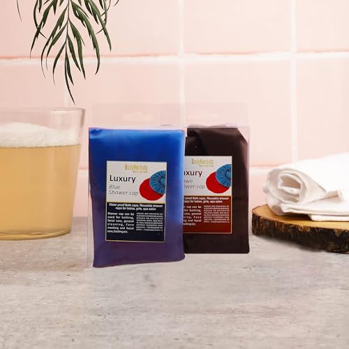 Image of BodyHerbals Reusable Shower Caps in a Beautiful Zip Bag For Women & Men 100% Water Proof | For Homes Spas, Salons, Hair Treatments & Hotels | Travel Essential | Free Size Reusable Bath Cap for Home, Spa, Salon, Hotel & Hair Treatments | Travel Essential (Set 1)