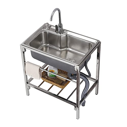 NWB Fregadero Comercial De Un Solo Tazón,Fregadero de Acero Inoxidable, Fregadero para Servicio De Pie, Fregadero para Catering para Jardín, Restaurante, Lavandería, Garajes,24 * 18 * 30in
