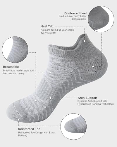 Anti-Slip Ankle Socks 6 Pairs - Men's/Women's Cushioned Athletic Socks with Arch Support & Breathable Mesh for Gym2