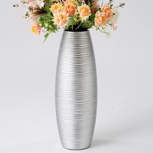 Image of Leewadee - Silver Floor Vase for Pampas Grass, Large Flower Vase for Home Decor, 34 cm, Resin
