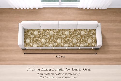 Image of Cloth Fusion Quilted Sofa Cover Seat Mat 4 Seater, Floral Toile | Reversible Jaipuri Print, 220 cm, Seat Cover Only, Decorative Tassel Edging With A Spare, Easy Tuck-In Hold, Not Anti-Slip
