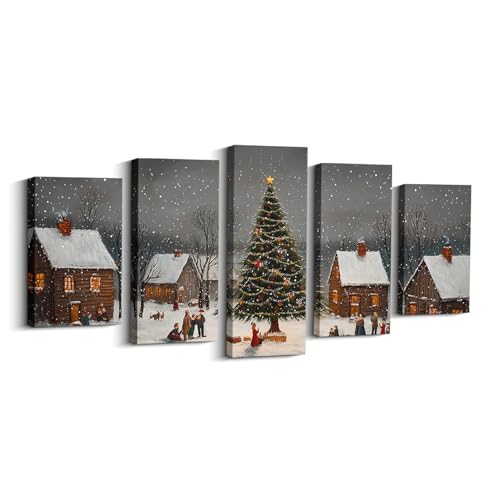 5 Piece Christmas Tree Wall Art Canvas Prints Christmas Decor
