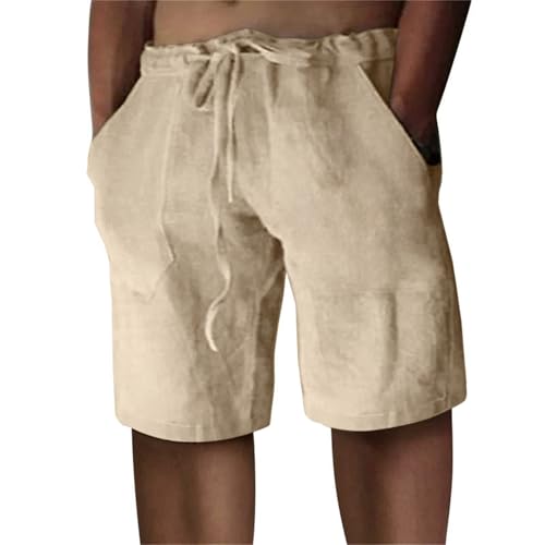 Puimentiua Linen Shorts for Men, Lightweight Elastic Waist Summer Beach Mens Casual Linen Shorts...