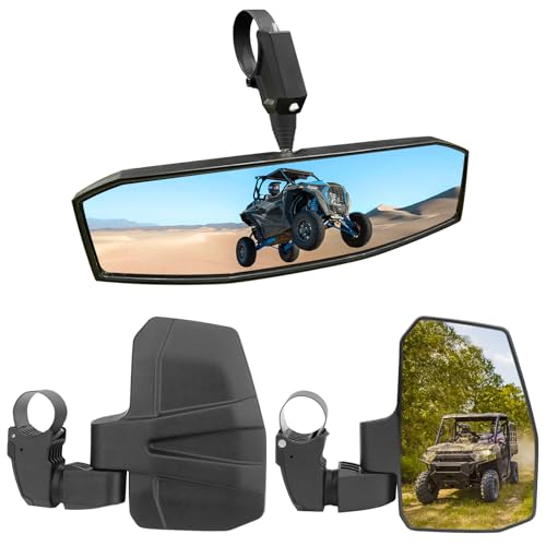 UTV Mirror+Side Mirrors Set for 1.5-2.0 Inch Roll Cage, Compatible with Polaris RZR、Can am Maverick、Honda Pioneer Talon SXS、Kawasaki Mule KRX、Yamaha Wolverine YXZ、RTV、JD Gator、CF Zforce