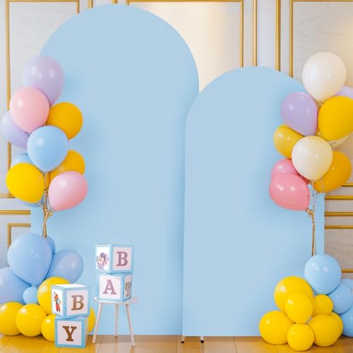 Image of Baby Blue Arch Cover, 7.2FT Spandex Fitted Wedding Arch Stand Covers Round Top Chiara Backdrop Cover for Birthday Party Ceremony Banquet Decoration