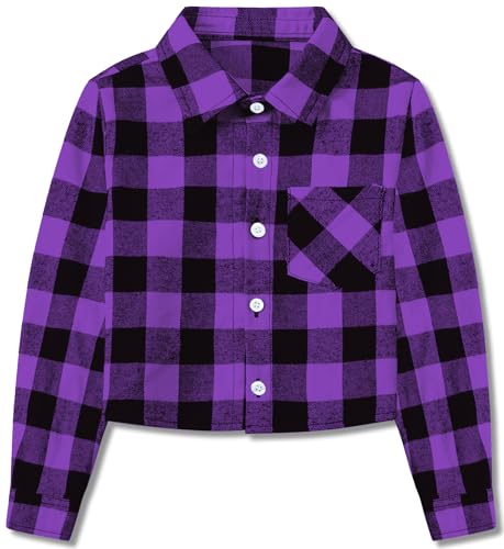 Image of SANGTREE Women and Girls Long Sleeve Flannel Casual Button Down Plaid Shirt