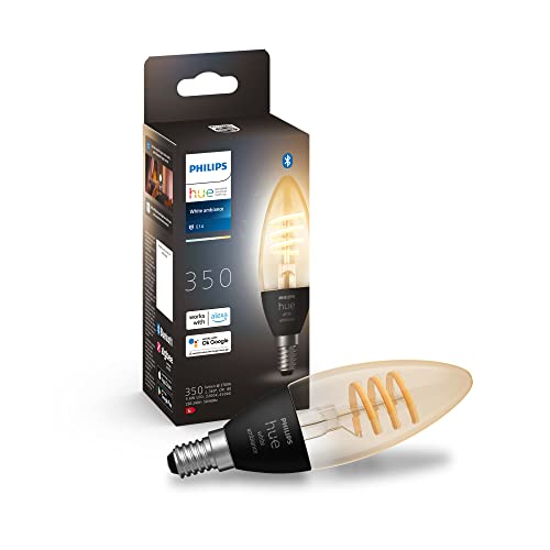 Philips Hue - Bombilla LED inteligente Filamento E14 Vela, Luz Blanca de Cálida a Fría 4.6W (Eq. 30W) 350 lúmens, Compatible con Alexa y Google Home