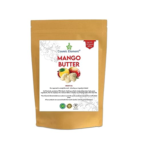 Cosmic Element 100% Pure Organic Mango Butter - Unrefined Raw Mango Butter with Vitamins A, C & E | Antioxidant-Rich Mango Body Butter for Skin & Hair | Shea Butter Substitute for Soap & Lotion - 8oz