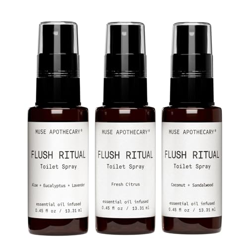 Muse Apothecary Flush Ritual - Aromatic &amp; Refreshing Toilet Spray, Use Before You Go, Infused with Natural Essential Oils - Travel Size Mini Collection, 0.45 oz, 3 Pack