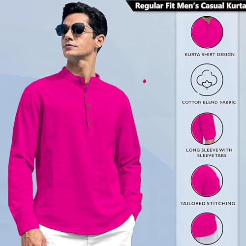 Image of Beige Color Cotton Blend Mandarin Neck Short Kurta Straight Kurta for Men (S)