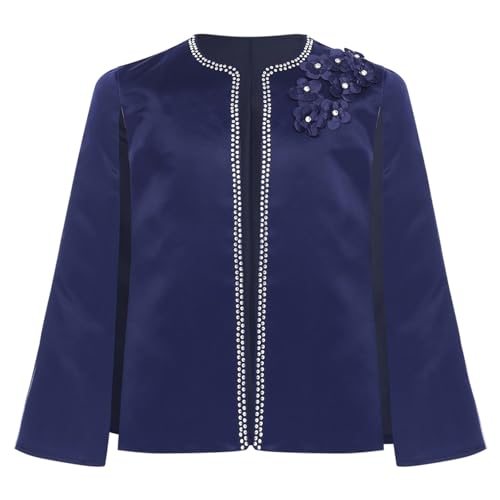 Choomomo Girls Sparkly Rhinestone Cardigan Kids 3D Flower Open Front Princess Shrug Bolero Cape