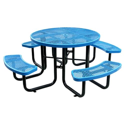 LFHWHKJ 10-Person Picnic Tables for Outdoors with 4 Benches & Umbrella Hole,46' Expanded Metal Steel Commercial Patio Dining Furniture for Park,Garden,Yard Lawn,Camping (Blue)