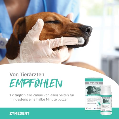alfavet ZymeDent, Enzymatische Zahnpasta für Hund und Katze bei Plaque, Zahnstein, Maulgeruch und Zahnfleischentzündung, Tube 50ml mit Fingerzahnbürste