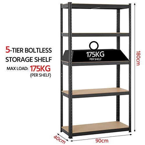 Yaheetech 5-Tier Storage Rack Garage Storage Shelving Units Adjustable Metal Shelving Unit, Steel Shelves for Workshop/Shed/Office, 170kg Per Shelf, Black - Image 4
