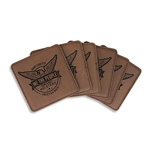 We The People Holsters - Leatherette Coaster Set - 4 x 4 Inch Patriotic Coasters - 6 Coaster Set and Holder