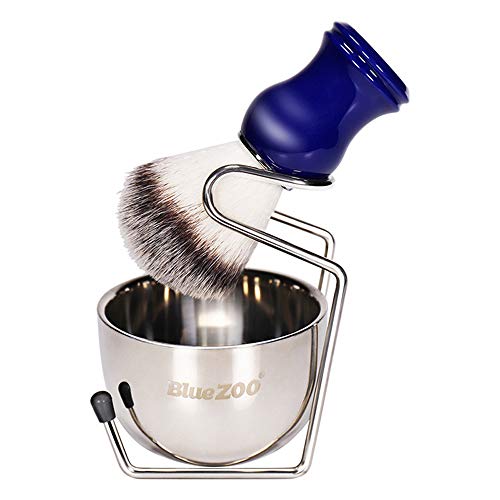 Blue ZOO Shaving Kit Set for Men's Wet Shaving Brush Holder Stand Bracket Rack Soap Bowl Mug Hair Removal Beard Brush Portable