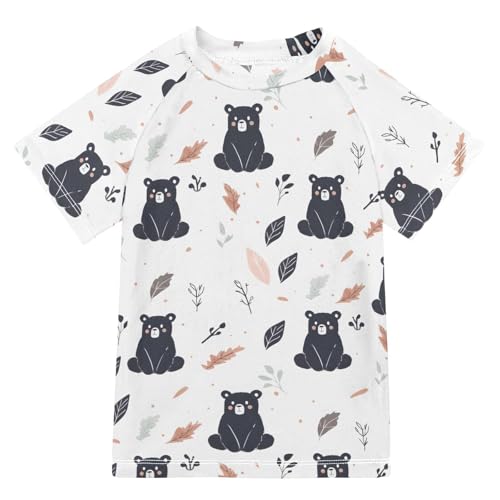 ALAZA Boys Rash Guard Swimming Shirt for Boys Short Sleeve Black Bear White UPF 50+ 5-6T