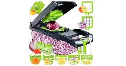 Pro Vegetable Chopper - Multifunctional 16 in 1 Food Chopper, Kitchen Slicer Dicer, Veggie Cutter With 8 Blades, Carrot and Garlic Cutter With Container