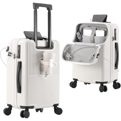 Carry On Luggage 22x14x9 Airline Approved – Front Opening Design- Can Hold a 15.4-Inch Laptop, Lightweight Suitcase for Business Travel & Weekend Getaways (White)