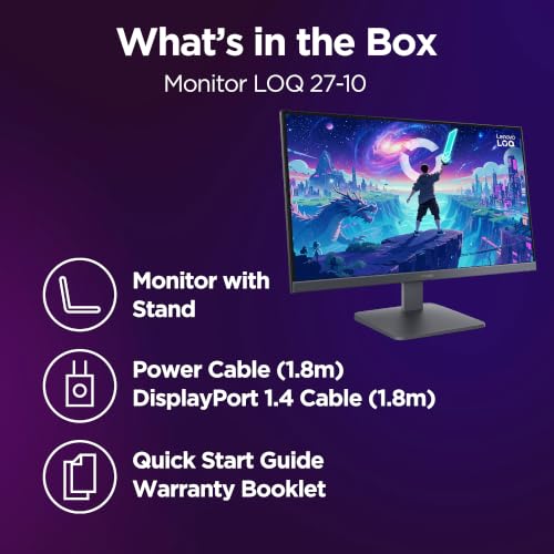 Image of Lenovo LOQ 27-10 | 27 inch (68.5cm) FHD (1920x1080) IPS 200Hz Gaming Monitor | 0.5ms, HDR10 Compliance, AMD FreeSync, 99% sRGB, 2xHDMI 2.1 TMDS, 1xDP 1.4| Tilt | Lunar Grey | 68F2GACBIN